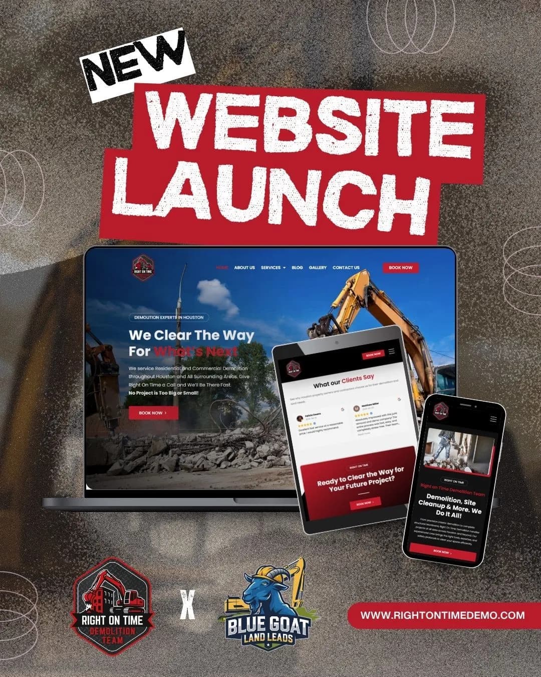 Right On Time Demolition Team website on desktop and phone