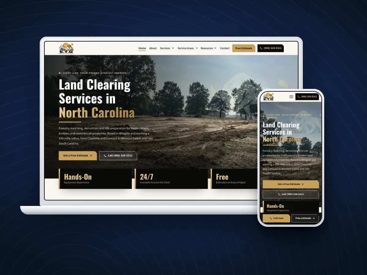 ETG Landwork website on a laptop and phone
