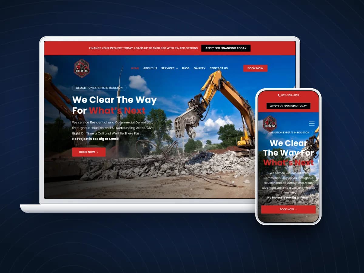 Right On Time Demolition website on a laptop and phone