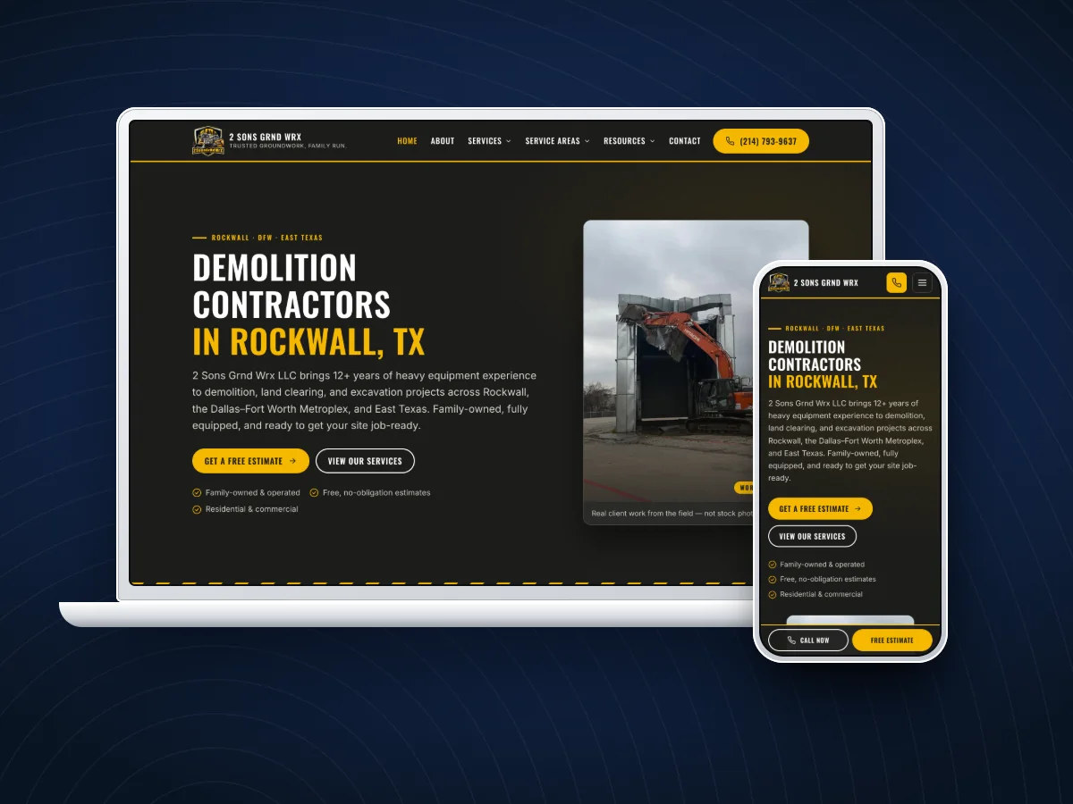 2 Sons Grnd Wrx website on a laptop and phone