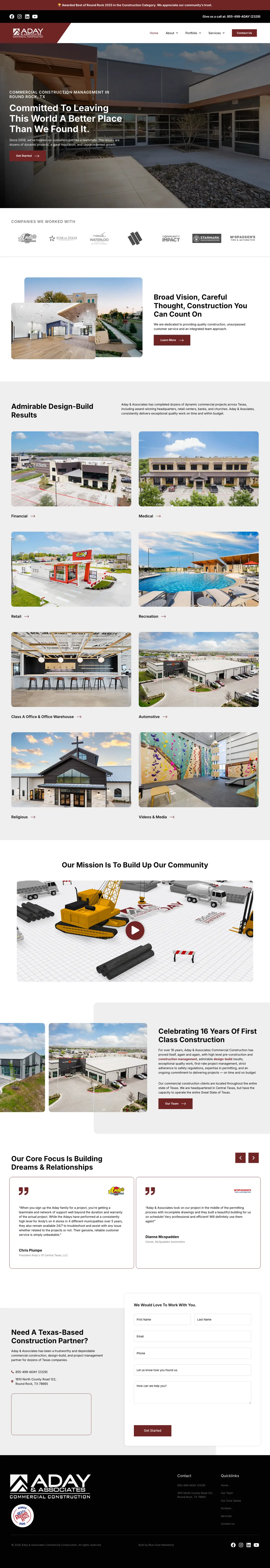Full Aday & Associates homepage on desktop
