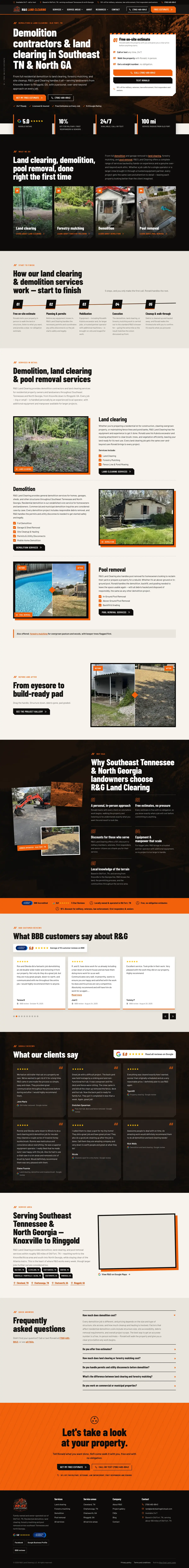 Full R&G Land Clearing homepage on desktop