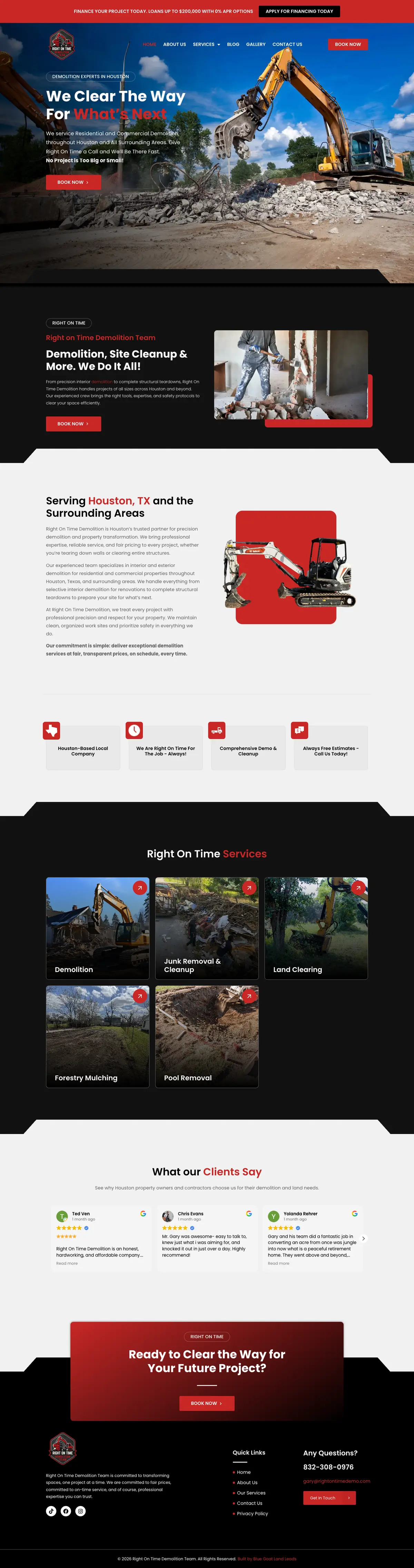 Full Right On Time Demolition homepage on desktop