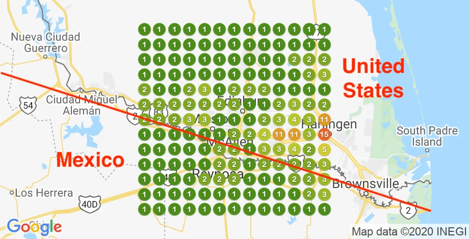 After: the same ranking grid now mostly green number-one markers across the area
